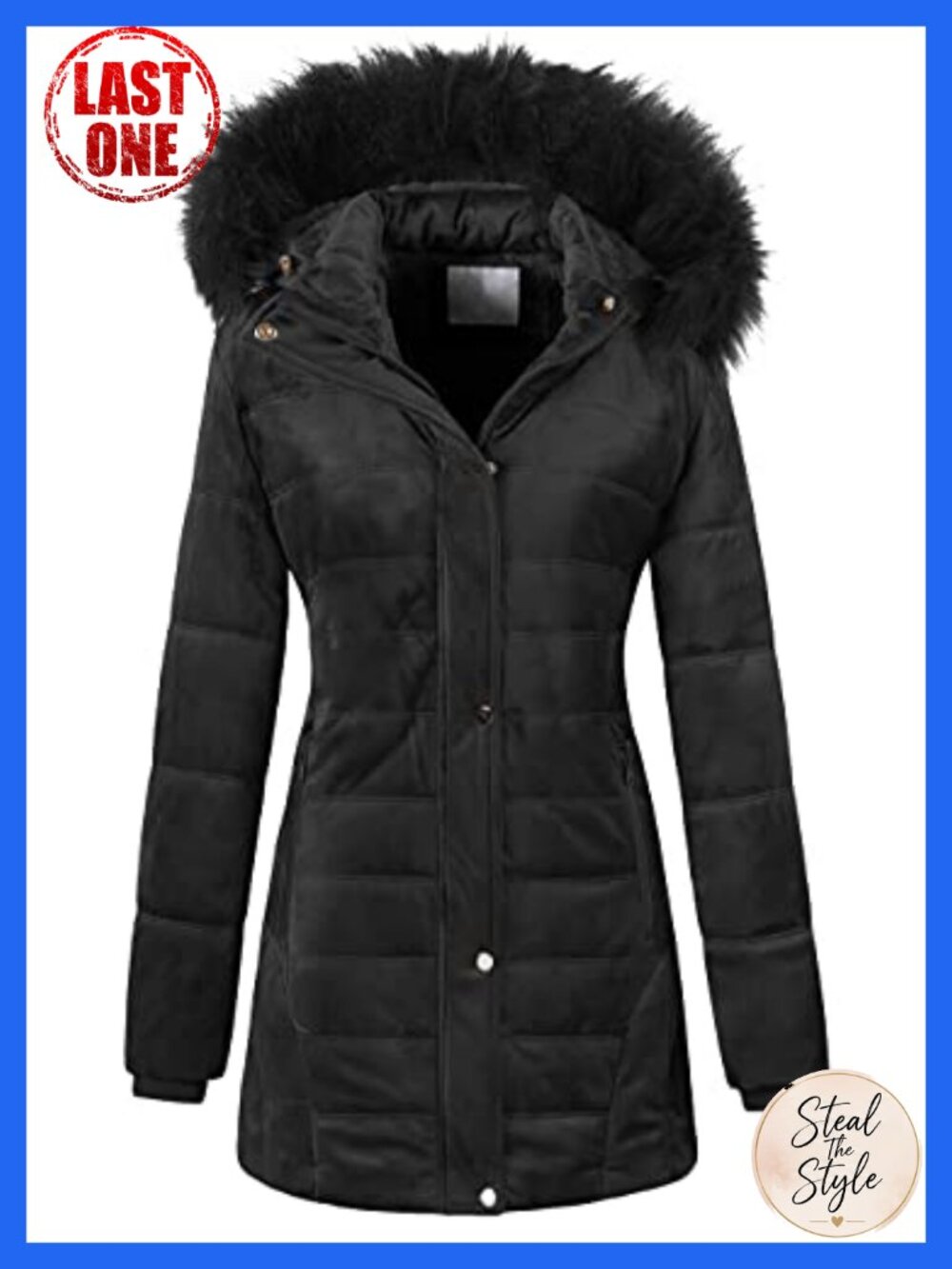 Women's Quilted Puffer Jacket Faux Fur Hood Winter Coat